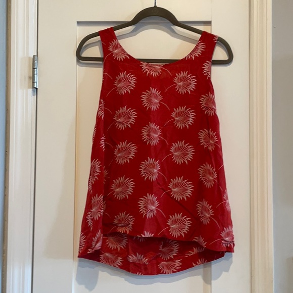 Madewell (US-Large) 100% silk sleeveless with tie/open back detail, red floral - Picture 1 of 5